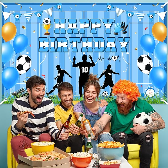 Avezano Scoccer Star Birthday Party Decorations Scoccer Sports Theme Happy Birthday Banner Backdrop Kids Teens Football 10th Birthday Party Celebrations Supplies (Blue, 6x3.6 ft)