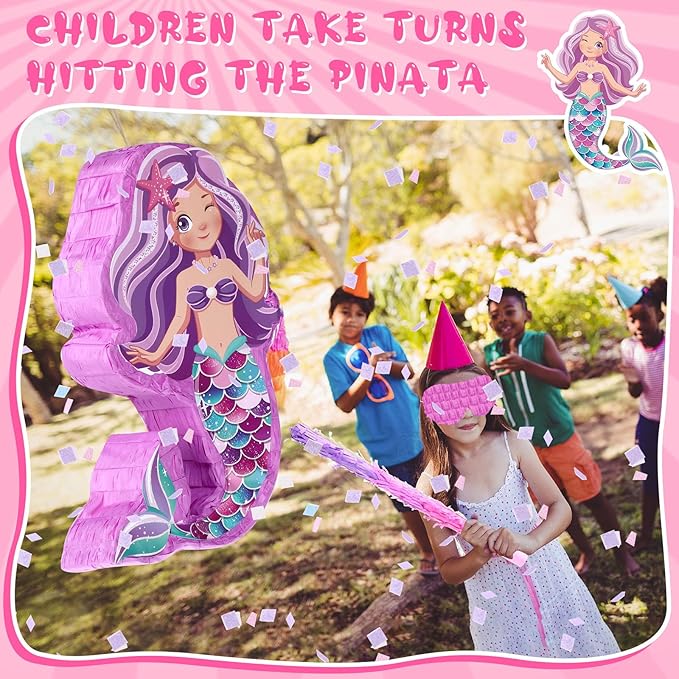 Hungdao 51 Pcs Mermaid Party Favors Mermaid Piñata Hairpin Slap Bracelets Ring Tattoo Sticker Under the Sea Birthday Party Supplies Classroom Prize Gift Goodie Bag Piñata Stuffers Fillers
