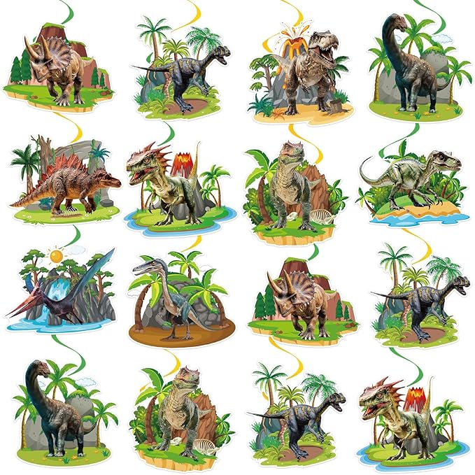 40Pcs Dinosaur Hanging Swirl Decorations, Cute Dinosaur Birthday Party Ceiling Hanging Swirls Dino Foil Swirls Streamers for Dino Themed Birthday Baby Shower Party Decor Supplies