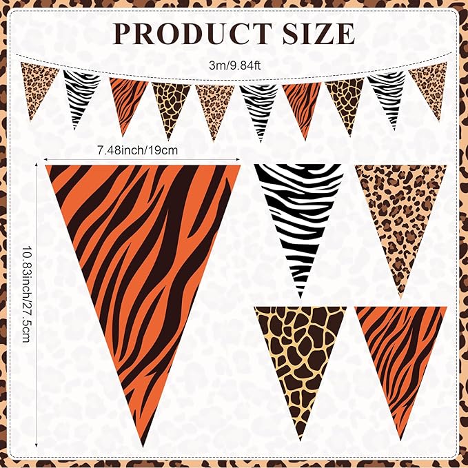 HESTYA 5 Pieces 49 Feet Safari Party Pennant Banner Jungle Party Decorations Wild Animal Triangle Flags Bunting Banners for Safari Jungle Zoo Birthday Wild One Decorations Supplies