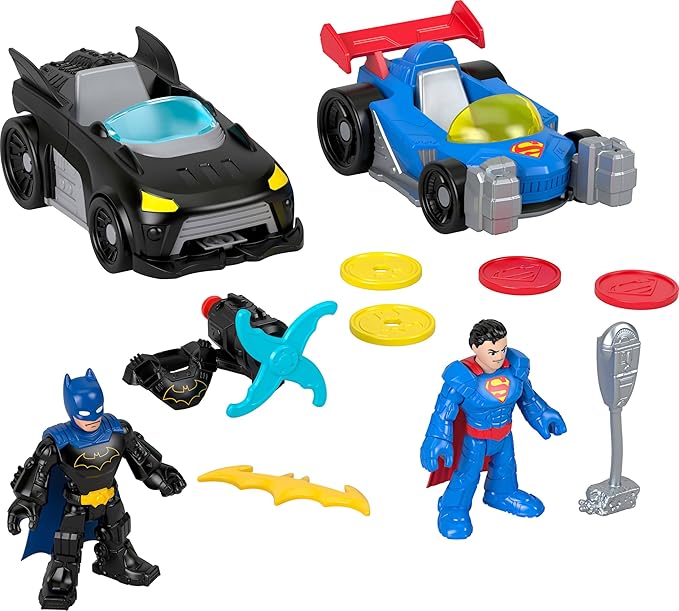 Fisher-Price Imaginext DC Super Friends Metal Force Playset, Batmobile & Supermobile Toy Cars with Batman & Superman Action Figures & Accessories (Amazon Exclusive)
