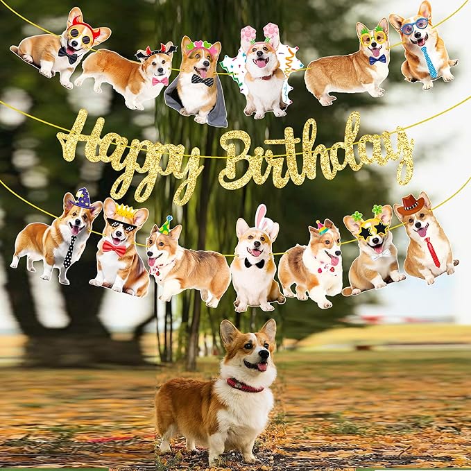 Corgi Birthday Party Banners 3Pcs Corgi Birthday Decorations Dog Banner Dog Party Decorations for Pet Puppy Baby Shower Supplies