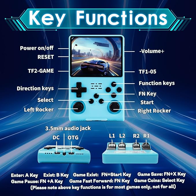 R40S Pro Handheld Game Console,30000 HD Games Mini Retro Gaming Console,3.5-Inch IPS Screen,Built in 45 Emulators,256GB SD Card,3800mAh Battery(Blue Color)