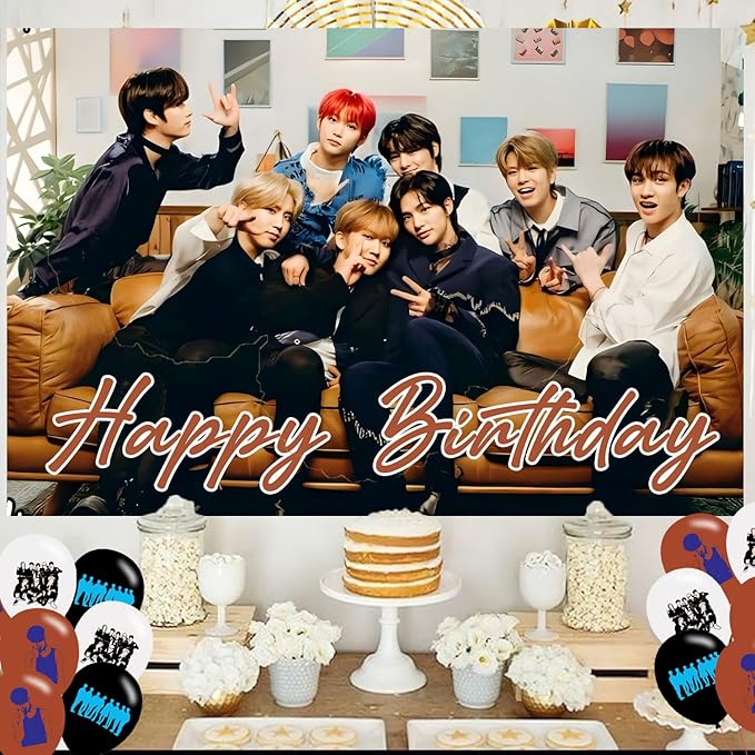 Stray Kids Birthday Party Decoration, Photo Background 5 x 3 FT, 18 Pcs Balloons,Music Merch Party Backdrop Supplies