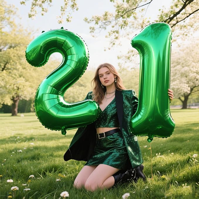 40 Inch Green Number 21 Digital Balloon,Jumbo Mylar Foil Helium Balloon for 21 Balloons for Birthday Party,Wedding Anniversary Party Decorations
