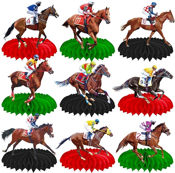 Horse Racing Honeycomb Centerpieces 12Pieces Horse Racing Table Decorations Horse Racing Party Horserace Derby Day Supplies for Equestrian Theme Race Horse Birthday Decor