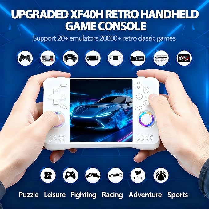 Upgraded XF40H Handheld Game Console,Retro Gaming Console Preloaded with Classic Games,4.0 Inch 4K HD IPS Screen,Portable Pocket Video Gaming with Valentine's Card & Premium Gift Box (128Gb Black)