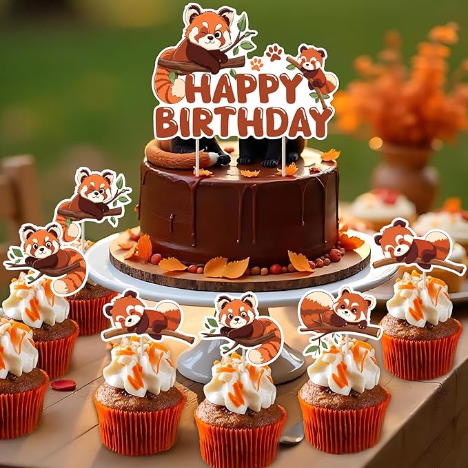 25PCS Red Panda Birthday Party Decorations Cute Panda Cake Toppers Panda and Bamboo Theme Decorations Red Pandas Cupcake Toppers for Boys Girls Animal Theme Decors Baby Shower Birthday Party Supplies