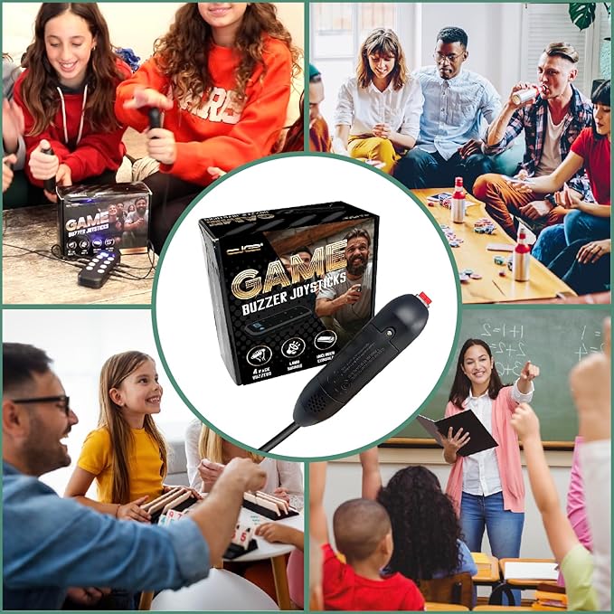 Digital Energy Handheld Game System - Console Displays First Buzz-in - Great for Jeopardy, Family Feud, Trivia and Buzzer Games - Console with 8 Joystick Buzzers