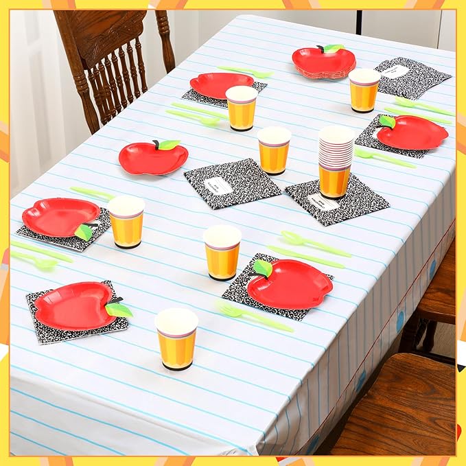 146 Pcs Preschool Kindergarten Graduation Party Decoration Apple Paper Plate Teacher First Day Back to School Party 24 Set Disposable Tableware 2 Notebook Tablecloth for Classroom Pre K Graduation