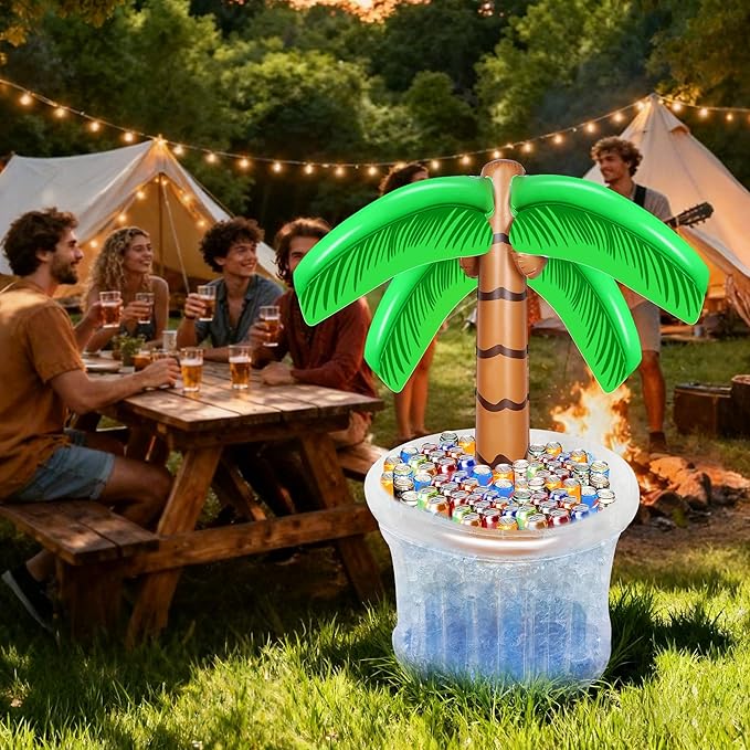 Zcaukya Inflatable Palm Tree Cooler, 60" Blow Up Palm Tree Cooler for Tropical Party Decorations, Hawaiian Party Supplies Pool Decorations