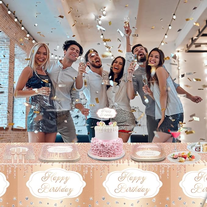 81 Pieces Rose Gold Party Decorations - Party Supplies Including Plates, Napkins, Tablecloth, Forks for Girl Women Mom Birthday, Serves 20