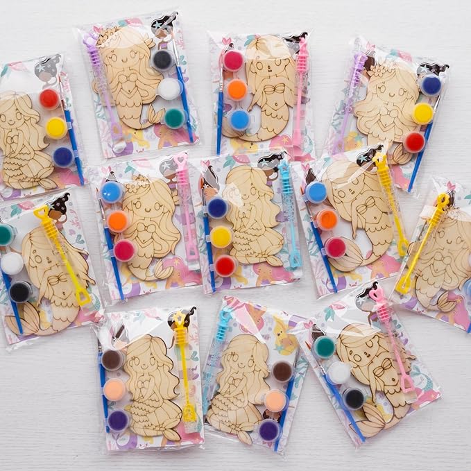 Mermaid Party Favors - 12 PCS Mermaid Birthday Party Supplies - Bubbles & Paint Crafts - Mermaid Birthday Decorations Goodie Bags Gifts Prizes for Kids Girls Toddler