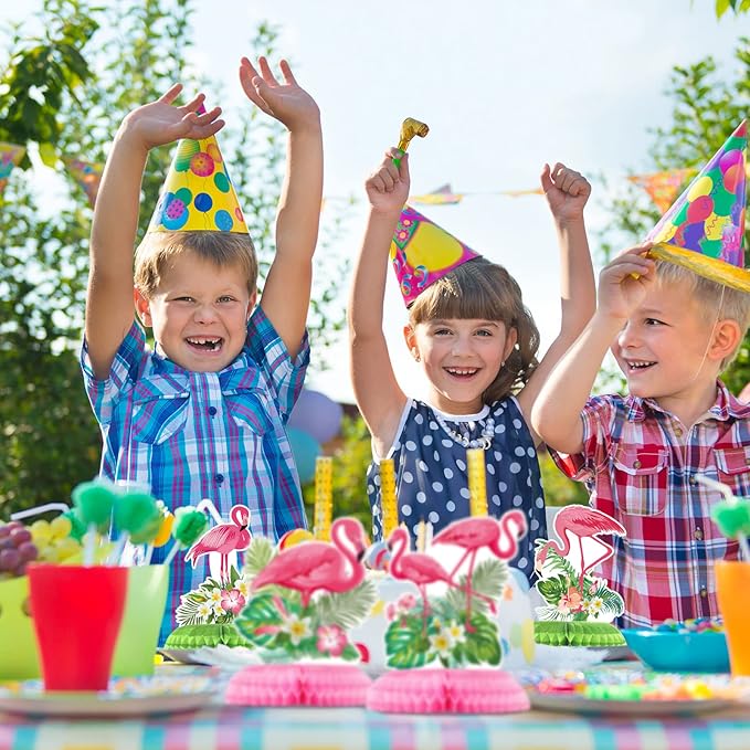 Funtery 9 Pcs Flamingo Centerpieces for Tables Hawaii Luau Honeycomb Centerpieces Flamingo Party Decorations Tropical Aloha Party Table Topper for Kid Birthday Party Supplies Table Decoration