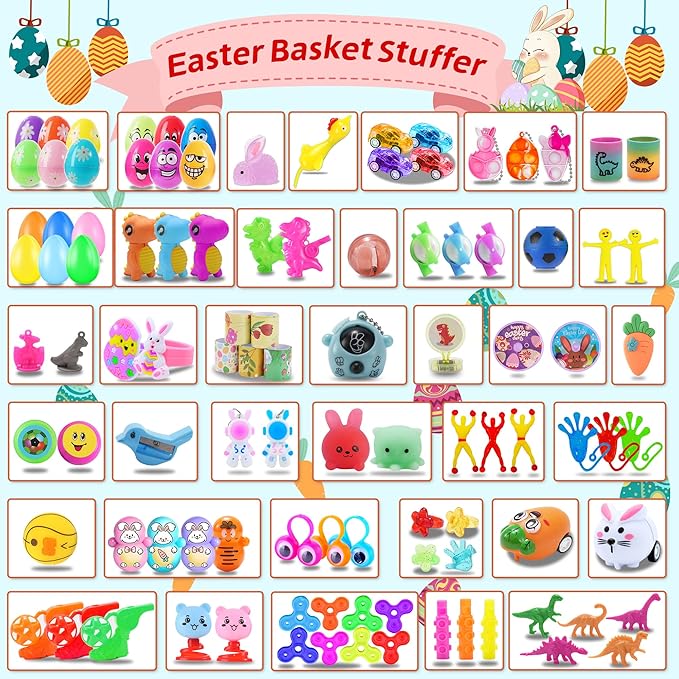 165PCS Prefilled Easter Eggs with Toys Inside, Easter Eggs Fillers Basket Stuffers Easter Hunt Games Party Favor Supplies Classroom Prize for Kids