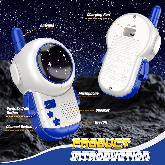 Rechargeable Walkie Talkies Toys for Kids: DIY Astronaut Walkie Talkies for Boys Christmas Birthday Gifts for 3 4 5 6 7 8 9 10 Boy Walkie Talkie Outdoor Hiking Toy 2 Way Radio Camping Outdoor Game