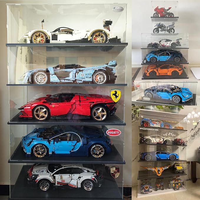 DuvinDD Acrylic Display Case for 1/8 Scale Model Car Large Lego Display Case for 42096 42083 Showcase Countertop Clear Display Box Dustproof Storage Acrylic Box with Black Base(23.6x11.8x7.8inch)