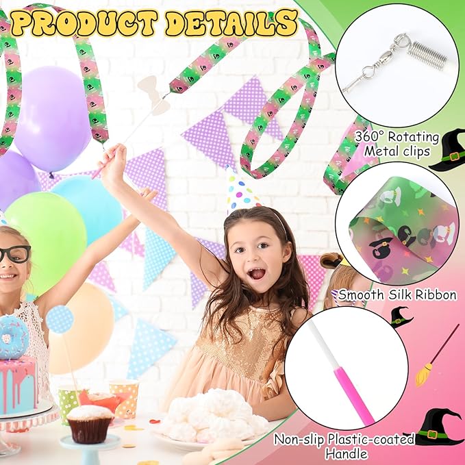 12 Pcs Princess and Witch Party Favors Ribbon Dancing Wands Gymnastics Ribbons Sticks Dance Streamers Dance Twirling Sticks for Girls Birthday Party Favors Supplies Goody Bag Stuffers Gifts