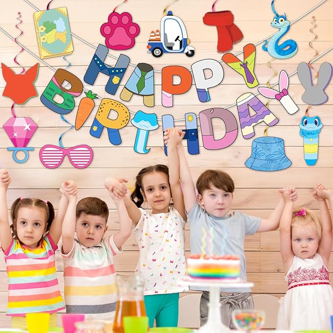 62 Pcs Cartoon Animal Hanging Swirl City Animals Adventure Birthday Banner Cute Animals Hanging Streamer for City Animal Themed Cartoon Movie Fans Birthday Party Baby Shower Supplies