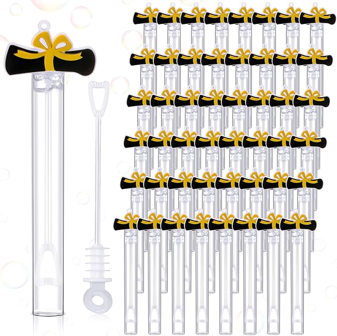 48 Pcs 4.2'' Mini Bubble Wands Bubbles Party Favors Birthday Party Supplies Favor Decorations for Gift Back to School Goodie Bag, Contains Liquid(Graduation)