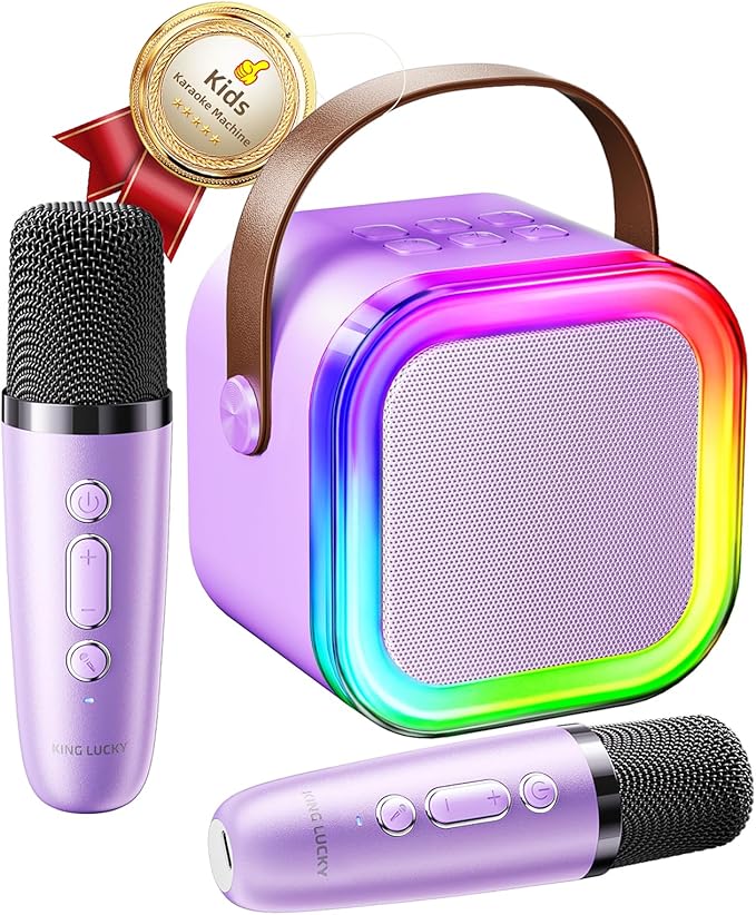 Kinglucky Mini Karaoke Machine for Kids, Top Birthday Gift Pick for Girls Ages 3, 4, 5, 6, 7, 8, 9, 10, 11, 12 Years Old, Kids' Personal Video Players Accessories with 2 Mics Valentine Kid Gift Purple