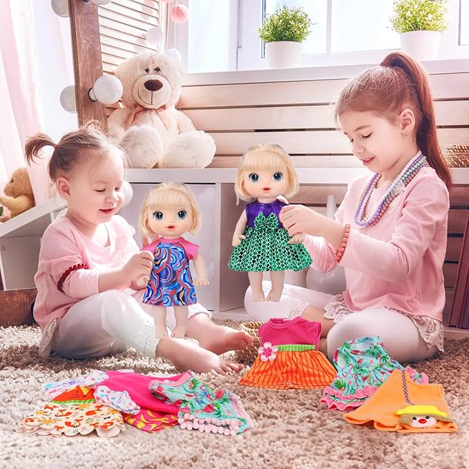 10 Set Alive Baby Doll Clothes, Doll Clothes and Accessories for 10-12 Inch Girl Dolls Outfits Include Cute Jumpsuit, Skirts