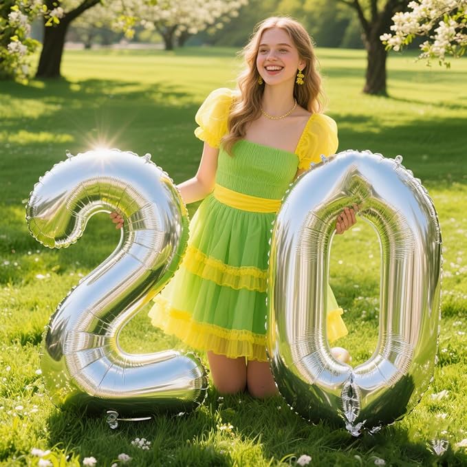40 Inch Silver Number 20 Digital Balloon,Jumbo Mylar Foil Helium Balloon for 20 Balloons for Birthday Party,Wedding Anniversary Party Decorations