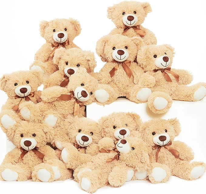 Teddy Bears Bulk 12 Packs Teddy Bear Stuffed Animal Plush Toys Kid Girlfriend,13.5 Inches Light Brown Stuffed Bears for Christmas Valentine's Wedding Party