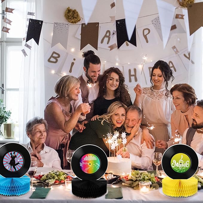 Jetec 9 Pieces Record Honeycomb Centerpieces 50s Sock Hop Party Decorations 70s Vinyl Rock and Roll Table Decor 3D Retro Music Table Centerpieces for 1950s Birthday Supplies Favors and Classroom Decor