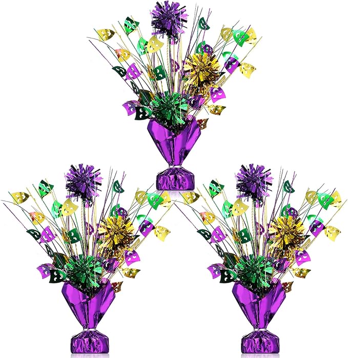 Capoda 3 Pcs Mardi Gras Table Centerpieces Metallic Plastic Carnival Decoration Centerpiece Glitter Foil Masquerade Party Table Decor for Carnival Festival Home Table Party Supplies Decor
