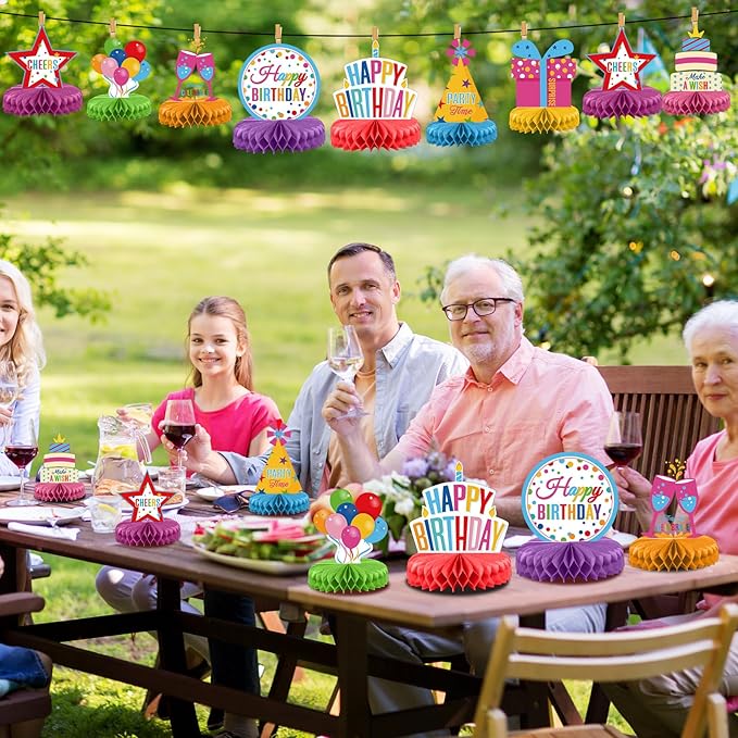 Pajean 8 Pieces Colorful Birthday Party Honeycomb Centerpieces Colorful Table Centerpieces Decorations Table Centerpiece Sign for Kids Adults Party Supplies