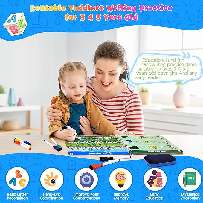 RichBoy Preschool Learning Activities Tracing Books for Kids, Montessori Handwriting Practice Letter Tracing Kindergarten Workbooks, Alphabet Learning Books - 3 4 5 6 Year Old Boy Gifts (40 Pages)