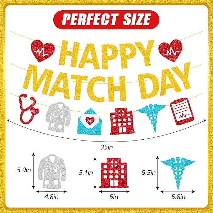 Happy Match Day Banner Medical Residency Match Day Party Decorations for Future Doctor Medical School Graduation Party Supplies (Gold)