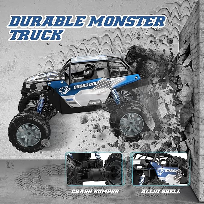 DEERC Large 1:8 Scale Monster Truck for Adults and Boys, Upgraded Remote Control Car with Realistic Sound, 4WD All Terrain RC Toy with 2 Batteries for 80 Minutes Play