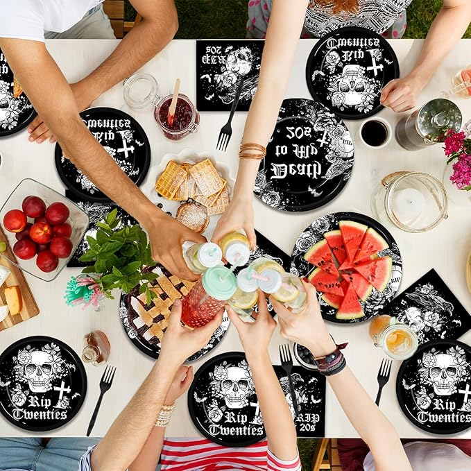 50 Guests 30th Birthday Plates and Napkins Party Supplies Death to My 20s Party Decorations Rip To My 20s Disposable Tableware Set Death To My Twenties Dinnerware Favor for Men Women, 200PCS