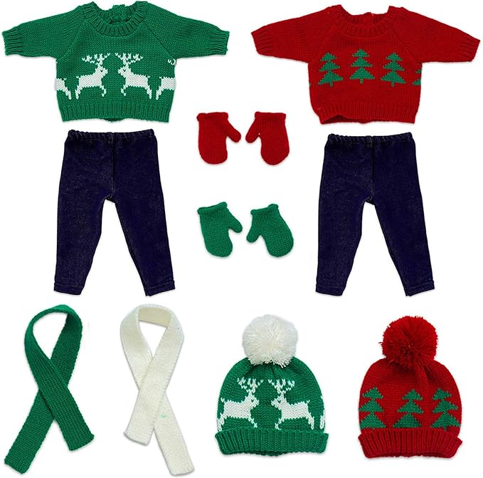 Ecore Fun 2 Sets American 18 Inch Doll Clothes Winter Christmas Outfit and Accessories Including Sweaters Trousers Hats and Scarfs