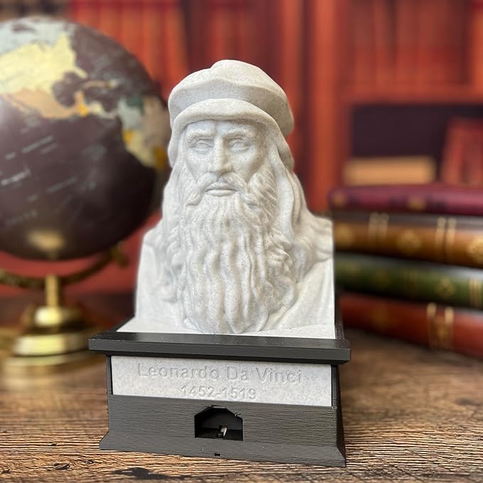 MunnyGrubbers - Leonardo Da Vinci - Talking Busts - Plastic Collectible Toy - Press The Button for a Quote or Fun Fact - (Marble)