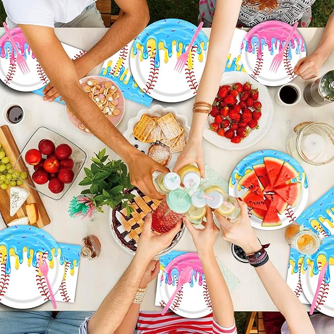 Baseball Ice Cream Birthday Party Supplies, include 20 Plates and 20 Napkins, for Ice Cream Drip Baseball Birthday Party Decorations