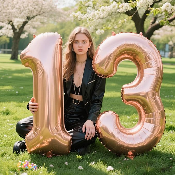 40 Inch Rose Gold Balloon Number 13 Balloon,Jumbo Mylar Foil Helium Balloon for 13 Digital Balloons for Birthday Party,Wedding Anniversary Party Decorations