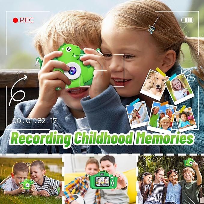 Kids Camera Toys for 3-8 Year Old Boys Girls, Dinosaur 1080P HD Selfie Digital Camera with 32GB Card, Christmas Birthday Gift for Kids