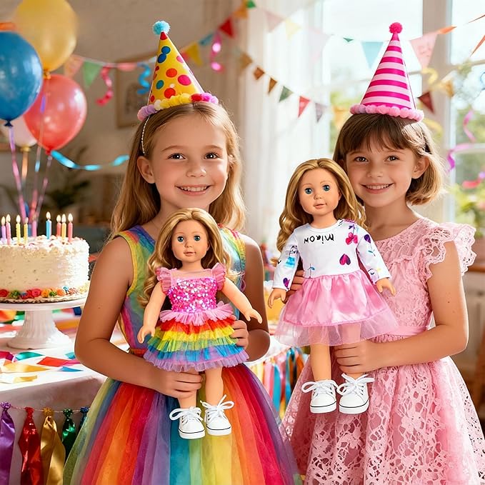 18-inch-Doll-Clothes-Accessories ARTST 18 Doll Accessories American Doll Clothing Dress Outfit Set with Hat Shoes Socks WaistBag, Valentine's Gift for Girls