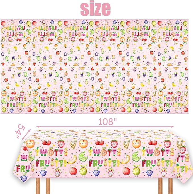 2 Pcs Twotti Frutti Tablecloth Summer Fruit Two Years Old Table Covers for Luau Fruit Lemon Watermelon Pineapple Strawberry Theme Girls 2nd Birthday Party Decorations Supplies