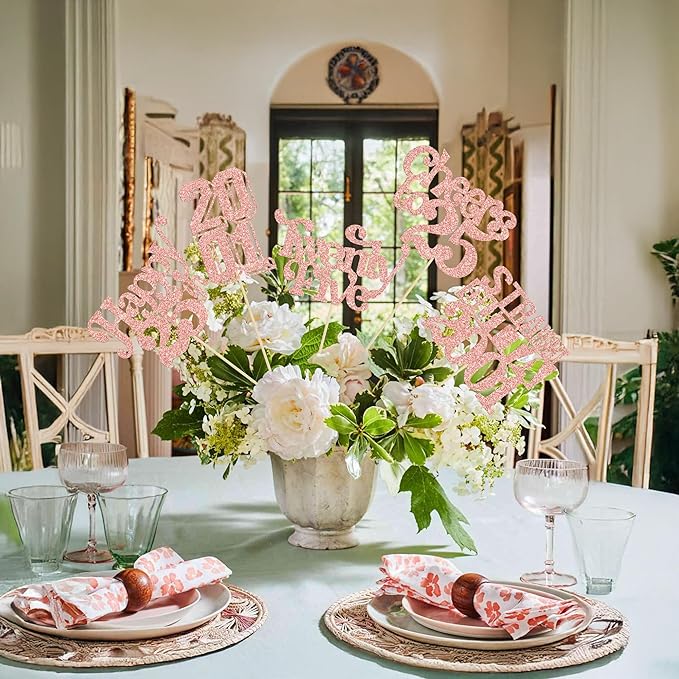 Gyufise 15Pcs Happy 25th Birthday Centerpiece Sticks Twenty Five Straight Outta 2001 Table Flower Centerpieces Sticks for Cheers to 25th Birthday Party Supplies Rose Gold