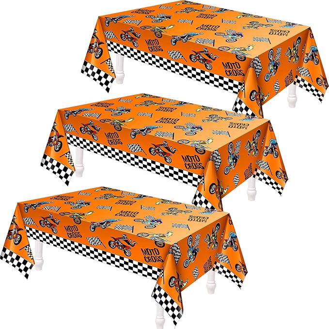 Patelai Dirt Bike Birthday Party Decorations Tablecloths Motorcycle Dirt Bike Theme Table Covers Checkered Racing Baby Shower Party Favor Supplies(3 Pieces)