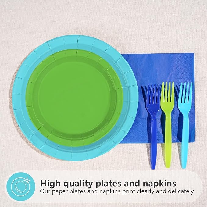 96Pcs Masters Golf Party Supplies Blue and Green Golf Plates and Napkins Disposable Heavy Duty Ocean Blue and Green Tableware Set for Birthday Graduation Masters Party Decorations Serves 24
