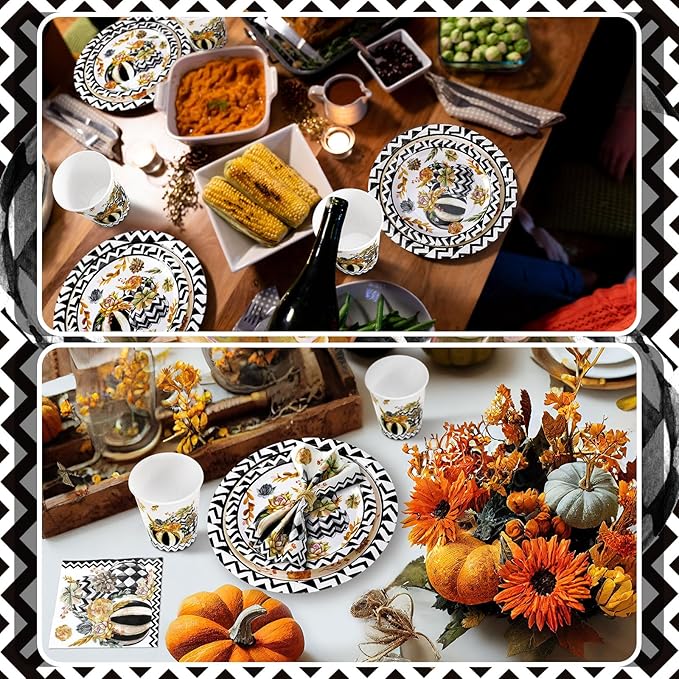 Hsei 250 Pcs Autumn Pumpkin Plates and Napkins Party Decorations Disposable Tableware Sets for Baby Shower Birthday Supplies Serves 50 Guests Dinnerware Bridal Shower Favors