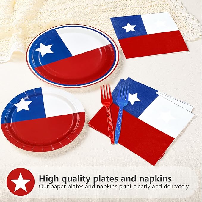 96Pcs Chile Flag Party Supplies Chilean Flag Plates and Napkins National Country Decoration Chile Themed Tableware Set for Chilean Patriotic Country Festival Party Supplies，Serves 24