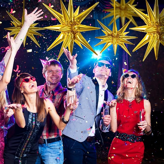TONIFUL 4 Pcs 22inch 4D Huge Gold Star Balloons Explosion Star Mylar Foil Balloons for Party Supplies Backdrop Christmas,New Year,Birthday, Wedding,Photo Booth Ornament
