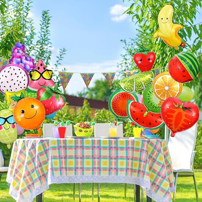 28 Pcs Summer Fruit Foil Aluminum Helium Balloons for Tutti Fruit Party Decorations Tropical Strawberry Watermelon Jumbo Balloons for Wedding Birthday Shower Party Supplies 18 Inch