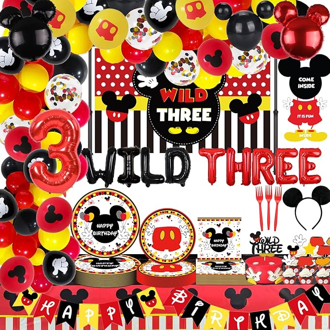 Red Boys 3rd Birthday Decorations Boys Wild Three Balloons Boys Three Banner for Boys Three Years Old Birthday Party Supplies Decorations